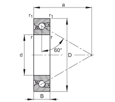 推力角接觸球軸承 BSB030062-2RS-T, 單向，接觸角 a = 60°，限制公差，兩側(cè)唇密封