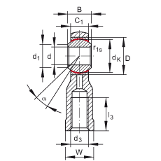 桿端軸承 GIKPSR16-PS, 根據(jù) DIN ISO 12 240-4 標準，特種鋼材料，帶右旋內(nèi)螺紋，免維護