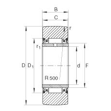 支撐型滾輪 NA2202-2RSR, 無(wú)軸向引導(dǎo)，兩側(cè)唇密封