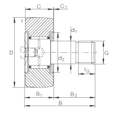 螺栓型滾輪 KR16, 軸向引導(dǎo)，兩側(cè)間隙密封