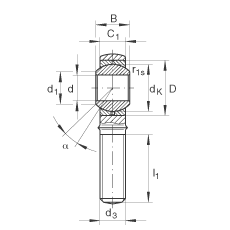 桿端軸承 GAKR22-PB, 根據(jù) DIN ISO 12 240-4 標(biāo)準(zhǔn)，帶右旋外螺紋，需維護(hù)
