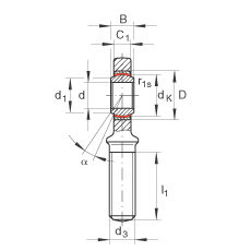桿端軸承 GAR40-UK-2RS, 根據(jù) DIN ISO 12 240-4 標準，帶右旋外螺紋，免維護，兩側(cè)唇密封