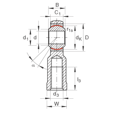 桿端軸承 GIKPR10-PW, 根據(jù) DIN ISO 12 240-4 標(biāo)準(zhǔn)，帶右旋小螺距內(nèi)螺紋，需維護(hù)