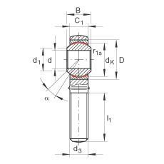 桿端軸承 GAKR18-PW, 根據(jù) DIN ISO 12 240-4 標(biāo)準(zhǔn)，帶右旋外螺紋，需維護(hù)