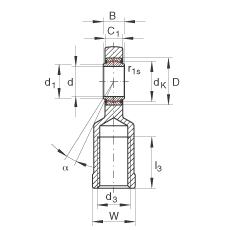 桿端軸承 GIR20-UK, 根據(jù) DIN ISO 12 240-4 標(biāo)準(zhǔn)，帶右旋內(nèi)螺紋，免維護(hù)
