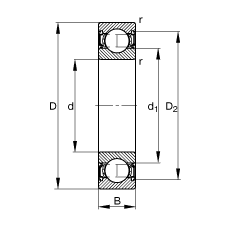 深溝球軸承 61908-2RSR, 根據(jù) DIN 625-1 標(biāo)準(zhǔn)的主要尺寸, 兩側(cè)唇密封