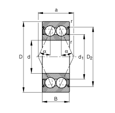 角接觸球軸承 3805-B-2Z-TVH, 雙列，雙側(cè)間隙密封，接觸角 α = 25°