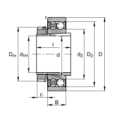 自調(diào)心球軸承 2207-K-2RS-TVH-C3 + H307, 根據(jù) DIN 630 和 DIN 5415 標(biāo)準(zhǔn)的主要尺寸, 帶錐孔和緊定套，兩側(cè)唇密封