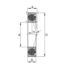 主軸軸承 HCB71911-C-T-P4S, 調節(jié)，成對或單元安裝，接觸角 α = 15°，陶瓷球，限制公差
