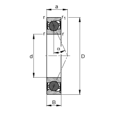 主軸軸承 HCB7000-E-2RSD-T-P4S, 調節(jié)，成對或單元安裝，接觸角 α = 25°，陶瓷球，兩側唇密封，非接觸，限制公差