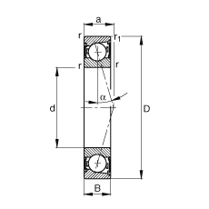 主軸軸承 B7014-C-2RSD-T-P4S, 調(diào)節(jié)，成對(duì)安裝，接觸角 α = 15°，兩側(cè)唇密封，非接觸，加嚴(yán)公差