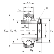 外球面球軸承 GE70-KRR-B-FA101, 球面外圈，偏心鎖圈定位， 兩側(cè) R 型密封，使用溫度從 -40°C 到 180°C